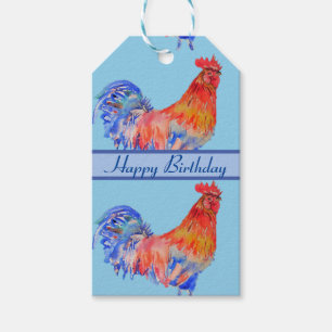 Étiquettes-cadeau Bleu animal de poulet de coq rouge
