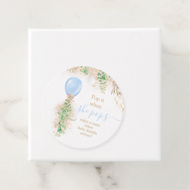 Étiquettes Cadeau Bleu Aquarelle Ballotte Baby shower Pop It (En situation)