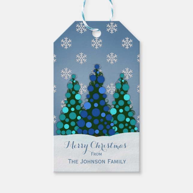 Étiquettes-cadeau Bleu Arbre de Noël (Devant)
