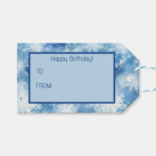 Étiquettes-cadeau Bleu avec des flocons de neige Style aquarelle