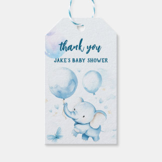 Étiquettes-cadeau Bleu bébé Eléphant Aquarelle Cadeau Tags