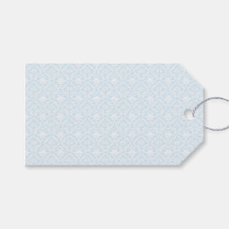 Étiquettes-cadeau Bleu & Blanc Damas Élégant Floral Chic