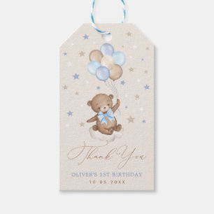 Étiquettes-cadeau Bleu bleu Brown Ours Ballons Anniversaire Merci