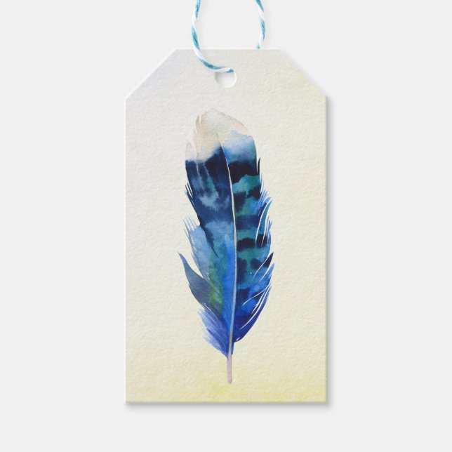 Étiquettes-cadeau Bleu Bohême Bird's Feather Gift Tags (Devant)