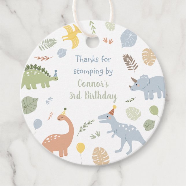 Étiquettes Cadeau Bleu Boy Boho Dinosaur Anniversaire (Devant)