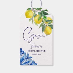 Étiquettes-cadeau Bleu carreaux citrons italien nuptiale