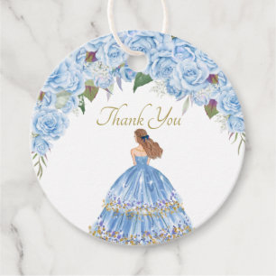Étiquettes Cadeau Bleu clair Rose Floral Quinceanera Merci