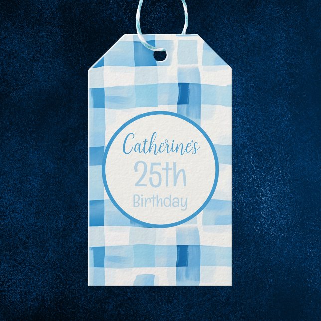 Étiquettes-cadeau Bleu classique et blanc En vichy À damiers Motif (Créateur téléchargé)