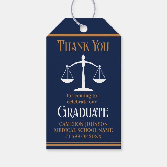 Étiquettes-cadeau Bleu de la Marine Gold Law School (Devant)