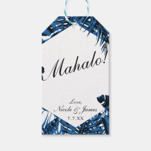 Étiquettes-cadeau Bleu Denim Moyen Feuilles de Palmiers Tropicaux Ma