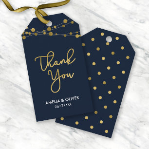 Étiquettes-cadeau Bleu des lumières Faux Gold Merci