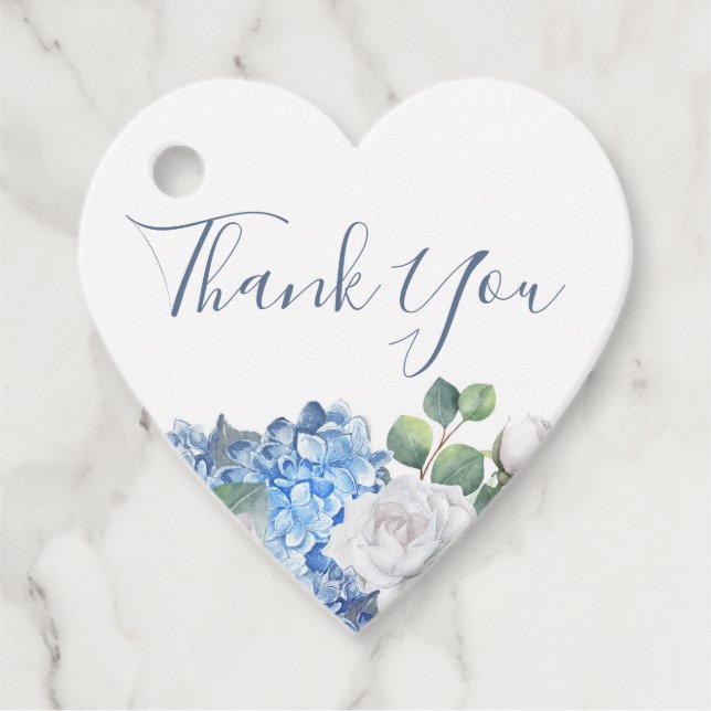 Étiquettes Cadeau Bleu Dusty Floral Verdure Amour Coeur Mariage (Devant)