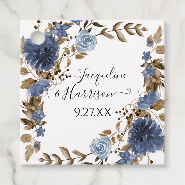 Étiquettes Cadeau Bleu Dusty Marine Floral Rustique Automne Folio Ne (Devant)