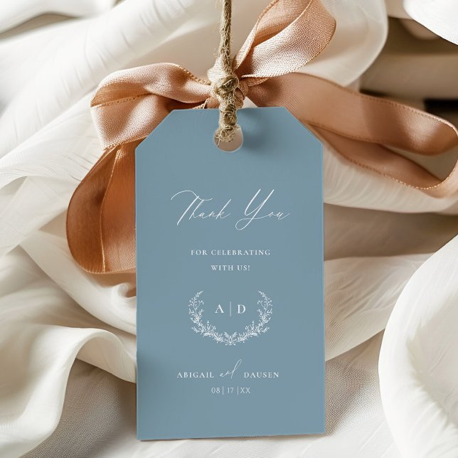 Étiquettes-cadeau Bleu Dusty Merci de jour de mariage Favor étiquett (Créateur téléchargé)