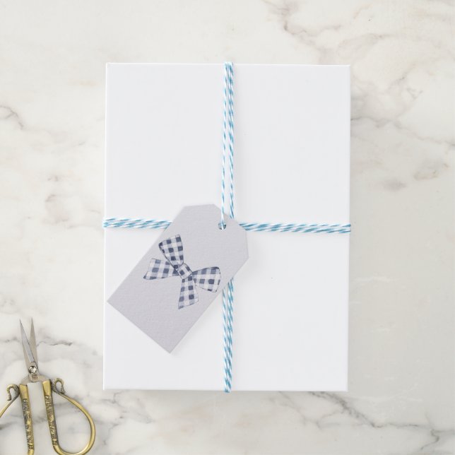 Étiquettes-cadeau Bleu En vichy (Avec de laficelle)