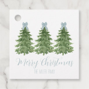 Étiquettes Cadeau Bleu En vichy Bow Christmas Tree Tags cadeaux