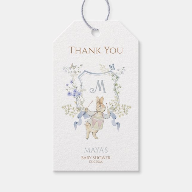 Étiquettes-cadeau Bleu En vichy Peter le Baby shower Rabbit MUTED BL (Devant)