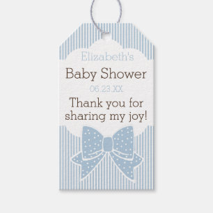 Étiquettes-cadeau Bleu et blanc barre le Merci de baby shower