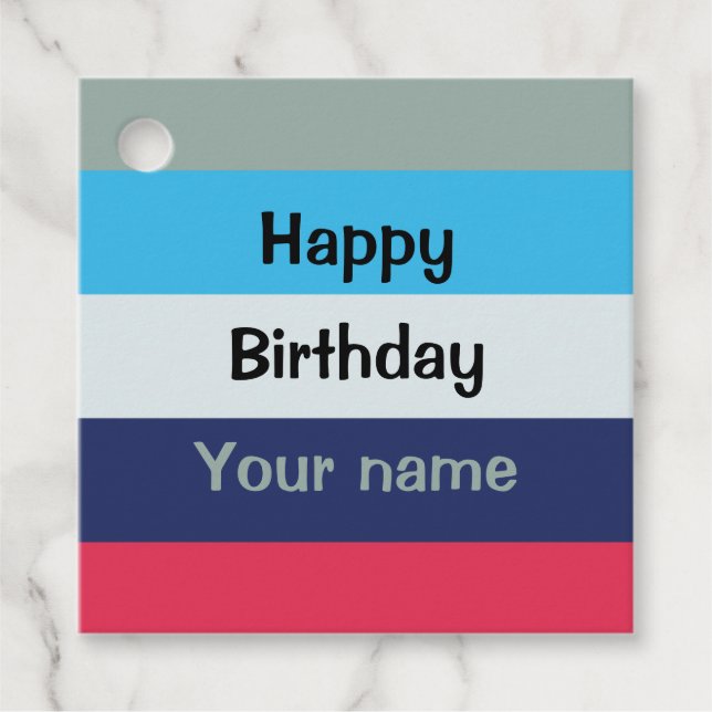 Étiquettes Cadeau Bleu Et Bourgogne Joyeux Anniversaire (Devant)