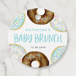 Étiquettes Cadeau Bleu et chocolat Saupoudrer les beignets Bébé Brun