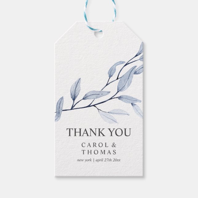 Étiquettes-cadeau Bleu éthérée | monogramme merci mariage (Devant)