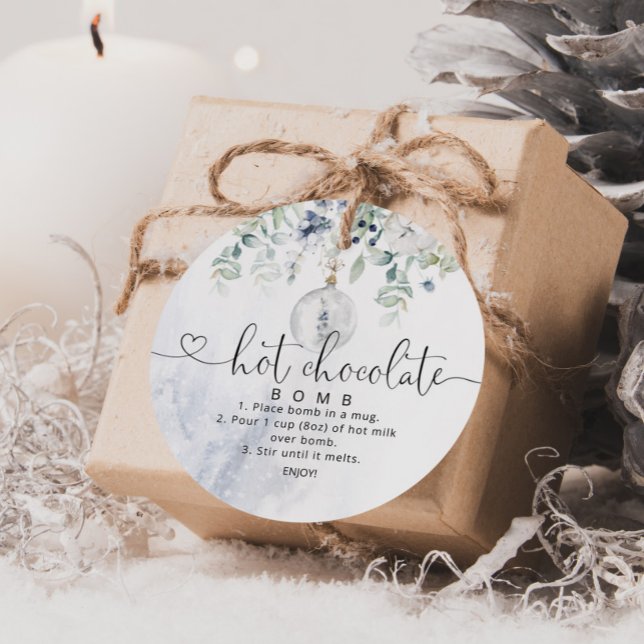 Étiquettes Cadeau Bleu eucalyptus chocolat chaud bombe (Créateur téléchargé)