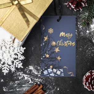 Étiquettes-cadeau Bleu festin et or Joyeux Noël Tags cadeaux