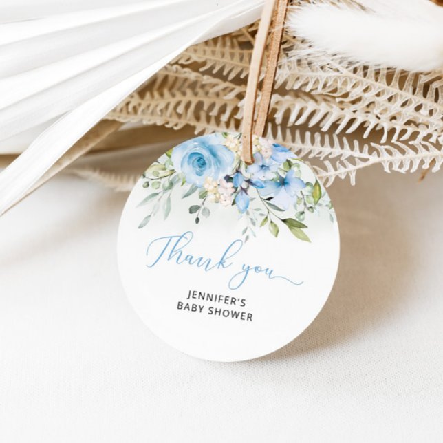 Étiquettes Cadeau Bleu fleuri bébé garçon douche (Créateur téléchargé)