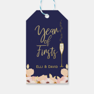 Étiquettes-cadeau Bleu Floral Année Des Premières