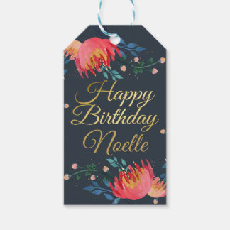 Étiquettes-cadeau Bleu foncé, Élégant, Fleurs Whimsical, Accent Or