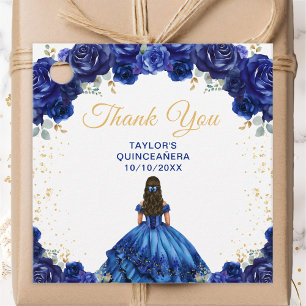 Étiquettes Cadeau Bleu foncé Princesse Quinceañera Merci