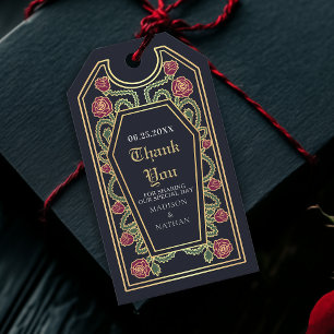 Étiquettes-cadeau Bleu gothique Rose de café Merci Mariage