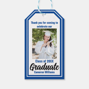 Étiquettes-cadeau Bleu Graduate photo Graduation personnalisée