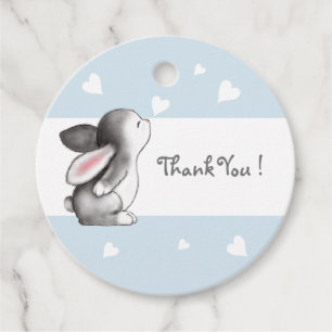 Étiquettes Cadeau Bleu Gris Coeur Bunny Baby shower Favoriser Tags