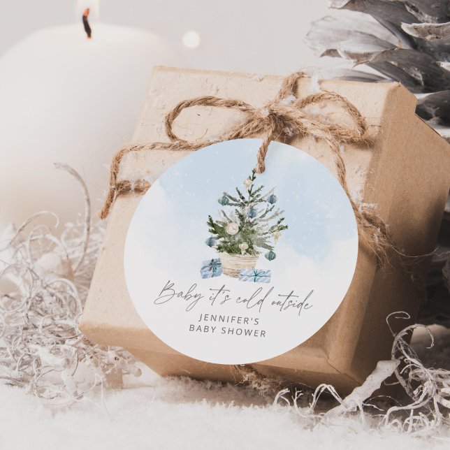 Étiquettes Cadeau Bleu hiver Bébé son froid dehors baby shower (Créateur téléchargé)