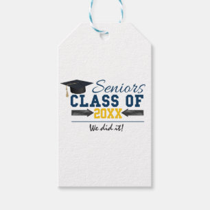 Étiquettes-cadeau Bleu Jaune Typographie Graduation Cadeau Tags