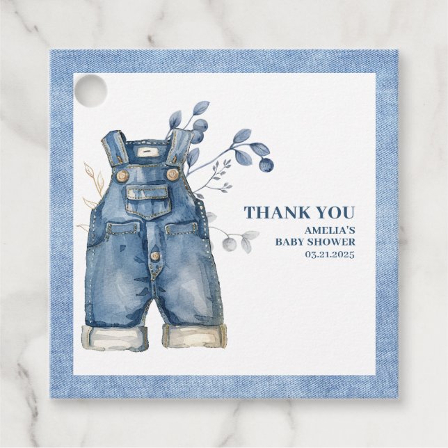 Étiquettes Cadeau Bleu jean bébé Denim Baby shower de pays (Devant)