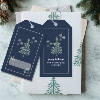 Étiquettes-cadeau Bleu Marine Arbre À feuillage persistant Tags cade