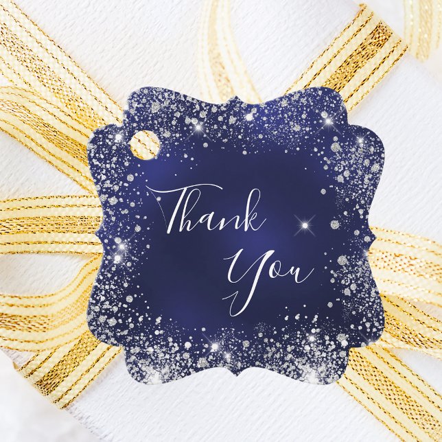 Étiquettes Cadeau Bleu marine argent merci  (Créateur téléchargé)