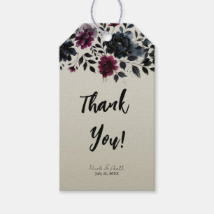 Étiquettes-cadeau Bleu Minuit Bourgogne Fleur d'Amandier Mariage
