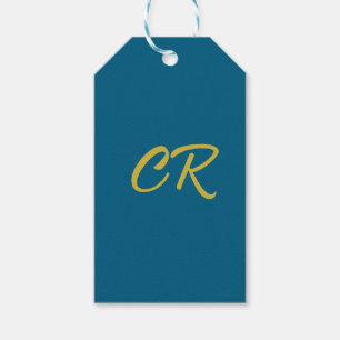 Étiquettes-cadeau Bleu & Or Monogramme Minimaliste Moderne