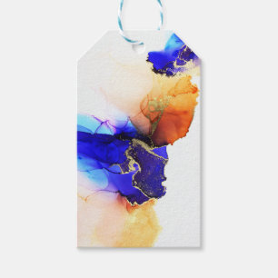 Étiquettes-cadeau Bleu Orange Or Personnalisé Balises Cadeaux Abstra