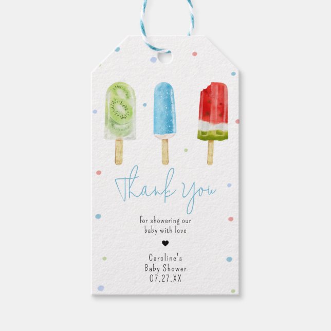 Étiquettes-cadeau Bleu Popsicle Baby shower Favoriser Tags (Devant)
