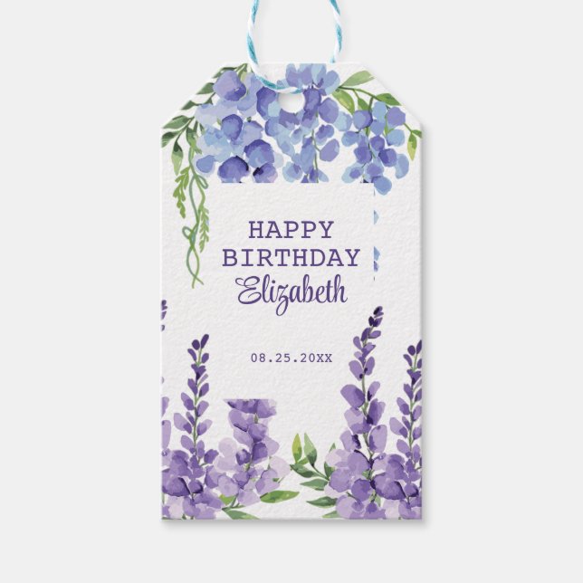 Étiquettes-cadeau Bleu Purple Wisteria Floral Verdure Anniversaire (Devant)