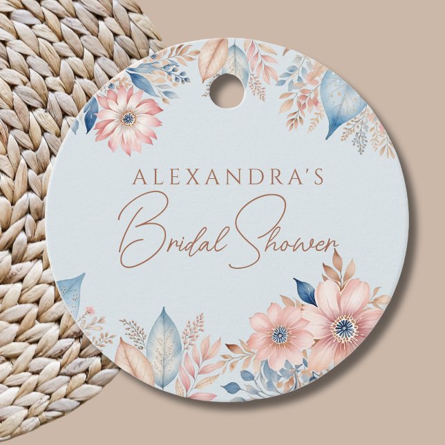 Étiquettes Cadeau Bleu rose Floral Boho Chic Fête des mariées Merci (Créateur téléchargé)