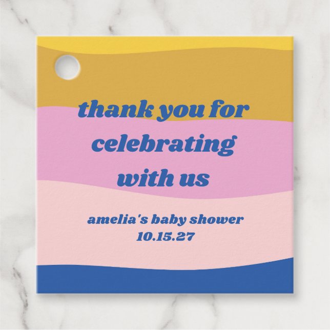 Étiquettes Cadeau Bleu rose Jaune Personnalisé Baby shower mignon Me (Devant)