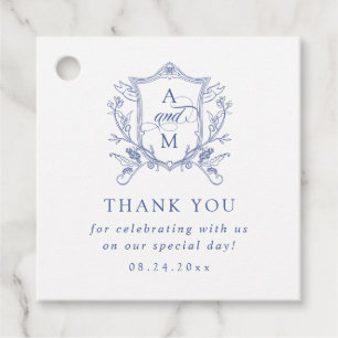 Étiquettes Cadeau Bleu Royal Couronne Vintage Mariage Merci