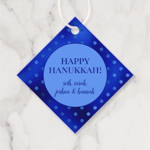Étiquettes Cadeau Bleu Royal Feuille à Polka Point Hanukkah Personna