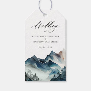 Étiquettes-cadeau Bleu rustique aquarelle Merci de montagne Mariage