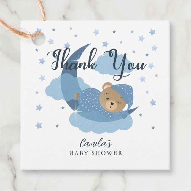 Étiquettes Cadeau Bleu Sur La Lune Dormir Merci Ours (Devant)